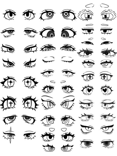 Art Bases Hair, How To Draw Different Eyes Shapes, Eyes Scared Drawing, Expressive Eyes Reference, Eye Bags Drawing Reference, Cute Eye Reference, Cute Eye Styles Drawing, Character Eyes Reference, Face Drawing Shading