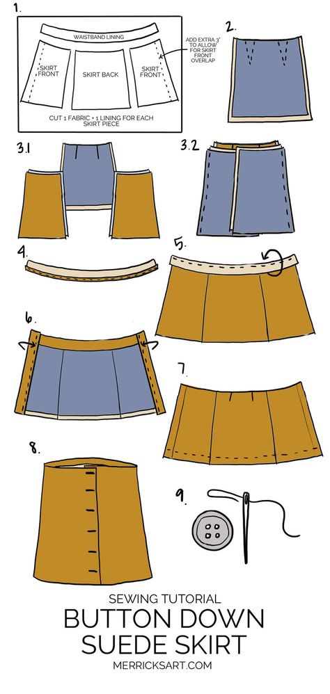 Merrick's Art Suede Button Down Skirt Button Skirt Pattern, Diy Mini Skirt, Robe Diy, Diy Skirts, Merricks Art, Skirt Diy, Kampot, Diy Skirt, Diy Fashion Clothing