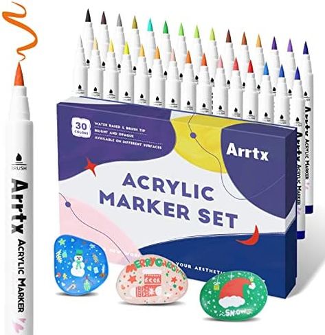 Arrtx Acrylic Paint Brush Pens for Rock Painting, 30 Colors Premium Graffiti Supplies, Acrylic Paint Pens for Stone, Craft DIY, Easter Egg, Wood, Glass and Fabric Painting--No Toxic,No Odor-Type 30B : Amazon.co.uk: Stationery & Office Supplies Graffiti Supplies, Paint Pens For Rocks, Paint Marker Pen, Acrylic Paint Brushes, Acrylic Paint Pens, Watercolor Paint Set, Acrylic Brushes, Graffiti Painting, Brush Pens