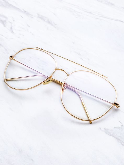 Shop Gold Frame Clear Lens Double Bridge Glasses online. SheIn offers Gold Frame Clear Lens Double Bridge Glasses & more to fit your fashionable needs. Double Bridge Glasses, Cute Glasses Frames, Glasses Outfit, Chic Glasses, Glasses Trends, Gold Glasses, Trendy Glasses, Cool Glasses, Fashion Eye Glasses