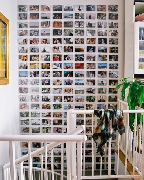 To create this photo wall, “we made a grid with string,” Marci explains. “Once the grid was up, it was easy to mount the photos on the wall.” Photowall Ideas, Polaroid Wall, At Home Movie Theater, Small Apartment Decorating, Basement Decor, Photo Displays, Small Apartments, Room Decor Bedroom, Bedroom Diy