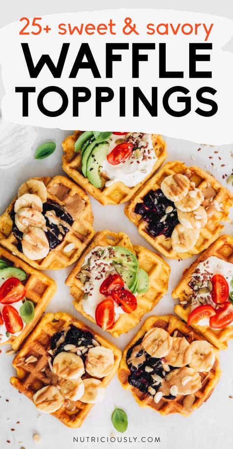 Vegan Waffle Toppings, Savory Waffle Toppings, Belgian Waffles Toppings, Breakie Ideas, Dips Dessert, Waffles With Ice Cream, Healthy Waffle, Waffle Ideas, Waffle Sandwich Breakfast