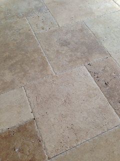 Travertine patio-fill holes or not? Pavers Over Concrete, Travertine Deck, Travertine Patio, Unsanded Grout, Travertine Pavers, Landscape Stone, Travertine Floors, Patio Tiles, Sanded Grout