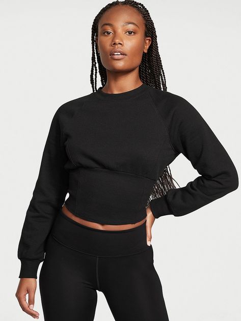 Buy Cotton Fleece Corset Crewneck - Order Hoodies & Sweatshirts online 1121527200 - Victoria's Secret Sweatshirt Corset, Corset Sweatshirt, Victoria Secret Outfits, Victoria Secret Fashion Show, Sweatshirts Online, Flare Leggings, Black Fleece, Women Hoodies Sweatshirts, Cozy Sweatshirts