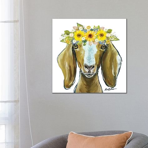 The Goat, Best Canvas, Art Store, Flower Crown, Wood Art, Fine Art Painting, Canvas Artwork, Canvas Giclee, Wood Crafts