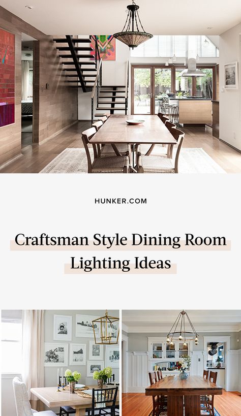 Although we spend a lot of time researching and reflecting on the newest design trends, we totally understand the appeal of more vintage styles. The Craftsman style, for example, is one that we still spot in charming houses and even smaller spaces with a modern twist. #hunkerhome #lighting #lightingideas #diningroom #diningroomlighting Craftsman Dining Room Ideas, Craftsman Style Dining Room, Mission Style Lighting, Craftsman Style Lighting, Craftsman Ceiling, Dinig Room, Bronze Light Fixture, Craftsman Dining Room, Traditional Meets Modern