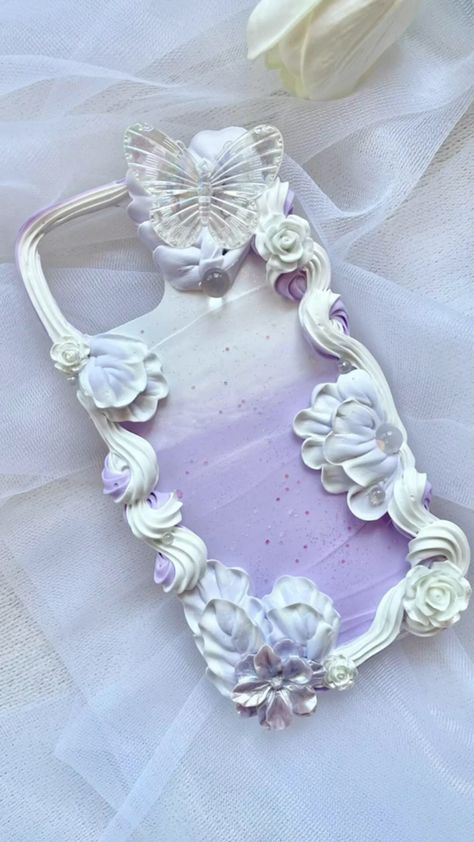 Casing Hp Aesthetic, Hp Aesthetic, Decoden Diy, Diy Phone Case Design, Cream Glue, Kawaii Phone, Decoden Phone Case, Purple Cases, Kawaii Phone Case