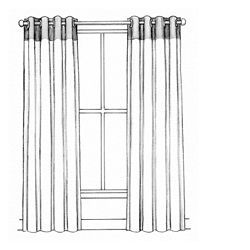 This is drawing of a grommet style panel (thanks Calico Corners for the drawing).  This is a great option for ready made panels because they fall nicely and the hardware is sewn into the fabric so you don't have to deal with rings.  This is a great look for a more modern, transitional room. Living Room Elevation, Drapery Drawing, Windows Treatments, Contemporary Window Treatments, Contemporary Window, Curtain Drawing, Calico Corners, Interior Architecture Drawing, Grommet Panels