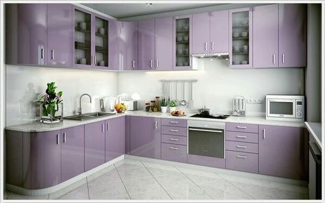 Purple Kitchen Cabinets, Purple Kitchen Designs, Lilac Kitchen, Lavender Kitchen, Kitchen Colour Combination, Purple Kitchen, Kitchen Cabinets Decor, Kitchen Colour Schemes, Kitchen Cabinets Makeover