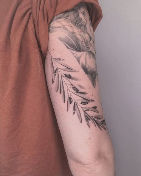 Arm Branch Tattoo, Green Olive Branch Tattoo, Olive Tree Tattoos, Farm Tattoo, Olive Tattoo, Arm Wrap Tattoo, Carp Tattoo, Olive Branch Tattoo, Hibiscus Tattoo