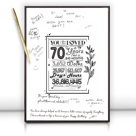 PRICES MAY VARY. Make The 70th Birthday Party Unforgettable: Your guests will just love to sign our 70 birthday guestbook with the smooth surface, great conversation piece that creating a meaningful and lasting memory of celebration. Ready For Use: This 70th birthday decoration for men and women is ready to hang or stand, place the signing board on the table as a birthday centerpiece- hang it on the wall as a keepsake after the event. Brighten Your 70th Birthday Decorations: Our sleek 70 birthda Birthday Decoration For Men, 70th Birthday Party Favors, 70th Wedding Anniversary, Male And Female Signs, 70 Birthday, 70th Birthday Decorations, Birthday Decorations For Men, Signature Book, Happy Birthday Son