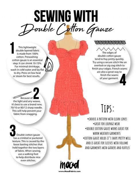 Double Gauze Clothing, Crinkle Gauze Dress, Sewing Double Gauze, Gauze Sewing Projects, Bubble Gauze Dress, Cotton Gauze Sewing Patterns, Sewing With Muslin Fabric, Double Gauze Sewing Pattern, Double Gauze Dress Pattern