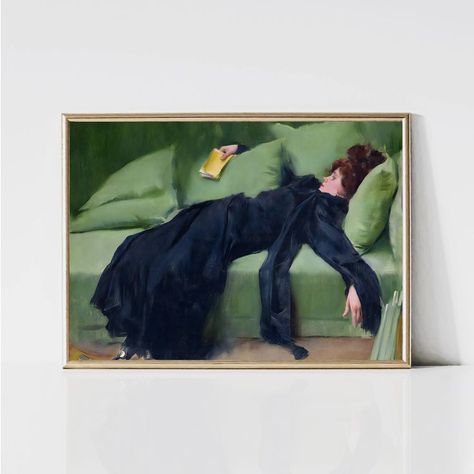 Decadent Young Woman (After the Dance) by Ramon Casas | Printable Vintage Woman Portrait Painting | Instant Digital Download Retro Kunst, Portrait Vintage, Vintage Portrait, Painting Of Girl, Unframed Art Prints, Woman Portrait, Vintage Portraits, Vintage Art Prints, Green Art