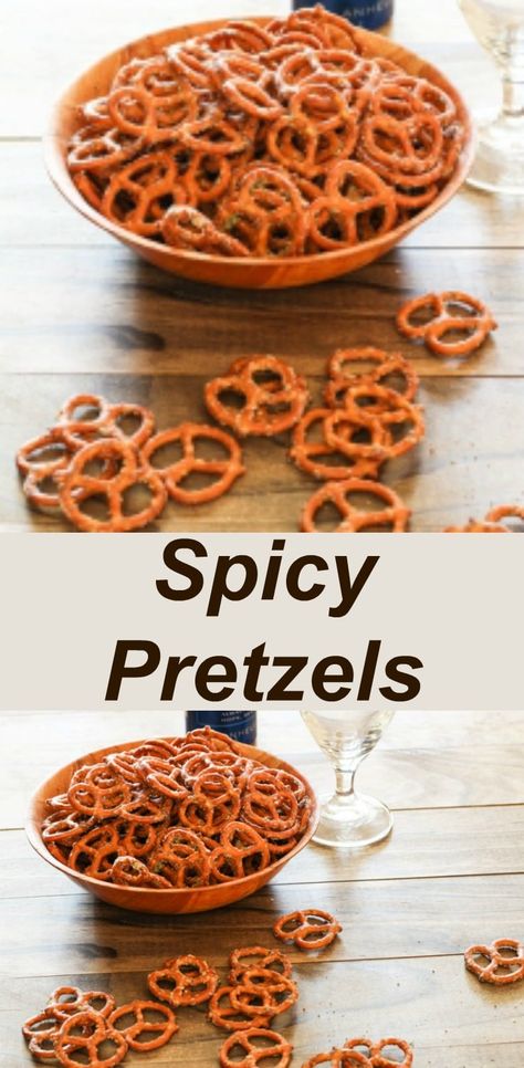 Spicey Pretzels No Bake, Hot Spicy Pretzels Recipe, Spiced Pretzels Ranch, Spicy Ranch Pretzels Hidden Valley, Cajun Pretzels Recipes, Spicy Seasoned Pretzels, Carolina Spiced Pretzels, Hot Pretzel Recipe, Spicy Pretzels No Bake