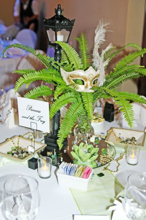 Princess and the Frog Centerpiece Sweet Sixteen Princess And The Frog, Princess And The Frog Prom, Princess And The Frog Centerpiece, Princess And The Frog Sweet 16, Princess And The Frog Wedding, Frog Centerpiece, Tiana Party, Princess Tiana Party, Disney Centerpieces