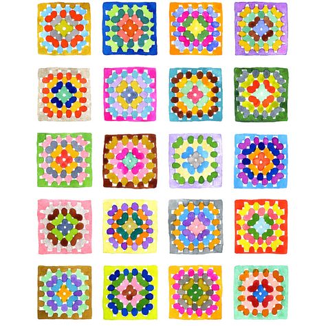 Granny Square 4 Colors, Square Images, Granny Square Palette, Granny Square Wallpaper, Granny Square Drawing, Watercolor Squares, Crochet Graphic Design, Granny Square Tattoo, Watercolor Squares Painting