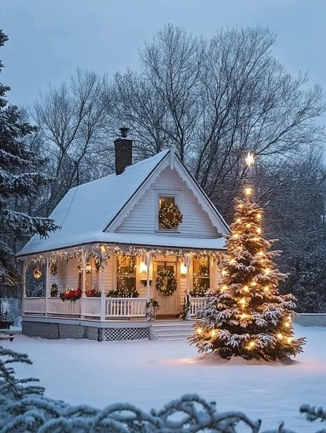 Soothing Images, Mountain Cabins, Gorgeous Homes, Little Cottages, Winter Cottage, Victorian Cottage, Christmas Front Porch, Beautiful Outdoor Spaces, Christmas Wonderland