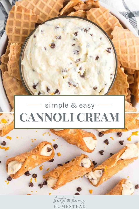 This easy to make traditional cannoli filling recipe makes a delicious dessert and you can use it several ways. From stuffing it inside of cannoli shells, enjoying it with graham crackers, on a fresh pastry…or even eat it right off of the spoon!  Traditional cannoli consist of crisp, fried pastry shells filled with a sweet, creamy ricotta-based filling, often flavored with citrus zest, vanilla, or cinnamon. Cannoli Custard Filling, Cannoli Cream Puffs, Easy Canolis Recipe, Cannoli Filling With Cream Cheese, Ricotta Filling For Cannoli, Canolli Filling Recipe Cannoli, Canoli Fillings Without Ricotta, Best Dessert With Italian Food, Cannoli Recipe Filling Mascarpone