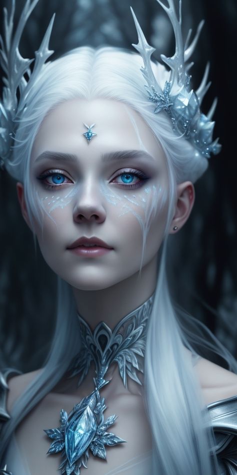 Water Queen Aesthetic, Winter Court Fae, Winter Fae Aesthetic, Fantasy Ice Queen, Winter Fey, Unseelie Fae Aesthetic, Ice Queen Aesthetic, Winter Eladrin, Winter Fairy Costume