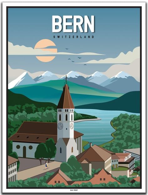 Switzerland Cities, Tourism Poster, Retro Travel Poster, Vintage Travel Poster, Switzerland Travel, City Landscape, Travel Inspired, Protective Packaging, Bern