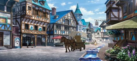 Medieval Landscape, Dark Academia Home, Fantasy Village, Fantasy Town, Perspective Drawing Architecture, Episode Backgrounds, Drawing Architecture, Mushoku Tensei, Medieval Houses