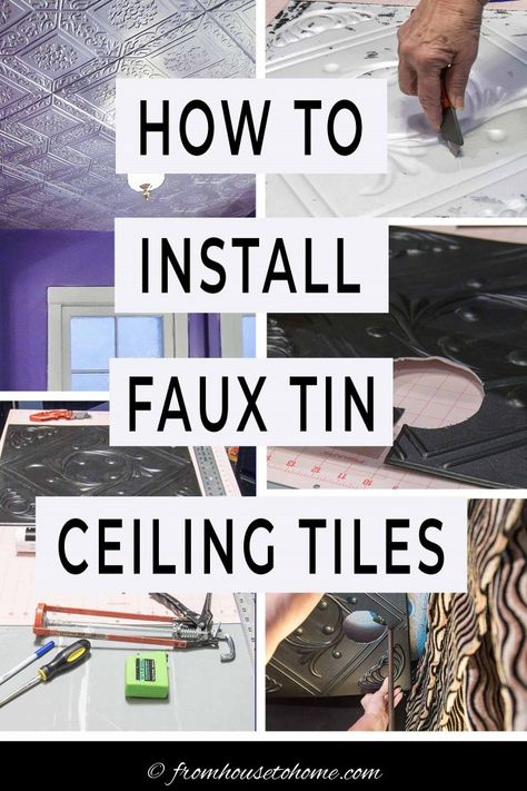 Ceiling Tiles Diy, Faux Tin Tiles, Diy Gifts For Christmas, Styrofoam Ceiling Tiles, Covering Popcorn Ceiling, Faux Tin Ceiling, Faux Tin Ceiling Tiles, Sewing Room Storage, Decorative Ceiling Tile