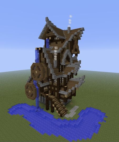 Minecraft spruce watermill house Watermill Minecraft, Minecraft Water Wheel, Minecraft Watermill, Watermill House, Minecraft Steampunk, Minecraft Server, Water Wheel, Minecraft Designs, Minecraft Houses