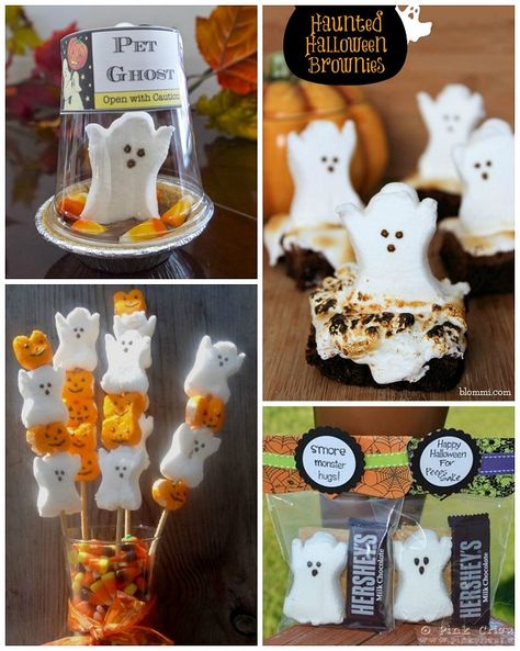 halloween-peep-cute-ideas Ghost Peeps Ideas, Halloween Peeps Recipes, Ghost Peeps Smores, Halloween Peeps Ideas, Ghost Smores, Peep Smores, Peeps Halloween, Ghost Peeps, Ghost Brownies