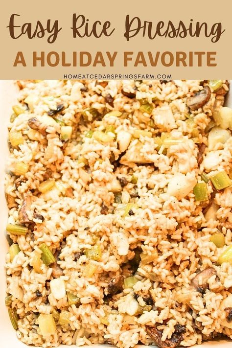 Italian Rice Stuffing, Rice Dressing Recipe Thanksgiving, Rice Stuffing For Turkey, Rice Dressing Thanksgiving, Christmas Rice Recipes, Dirty Rice Dressing Recipe, Rice Dressing Recipe, Thanksgiving Rice, Vegetarian Dressing