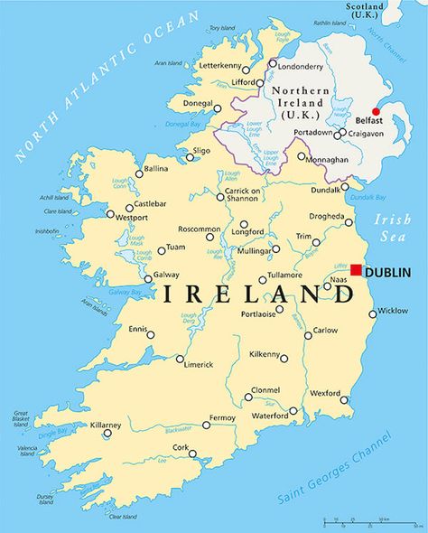 Map of the island of Ireland Fun Facts About Ireland, Ireland Facts, Aran Islands Ireland, Kilkenny Castle, Ireland Map, Donegal Ireland, Londonderry, Facts For Kids, Republic Of Ireland