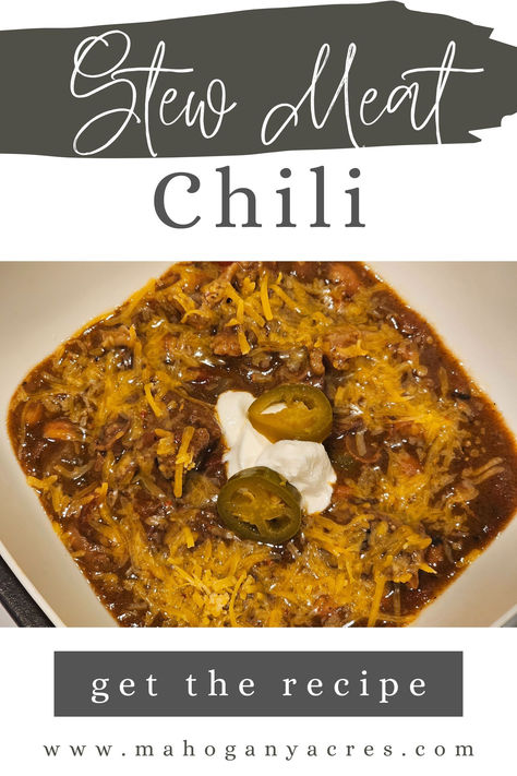 This hearty stew meat chili is super easy to prepare. You can toss everything into a crock pot and let the mixture simmer all day. Stew Meat Chili, Chili With Stew Meat, Meat Chili, Hearty Stew, Black Bean Chili, Beef Stew Meat, Stew Meat, Hearty Stews, Kidney Beans