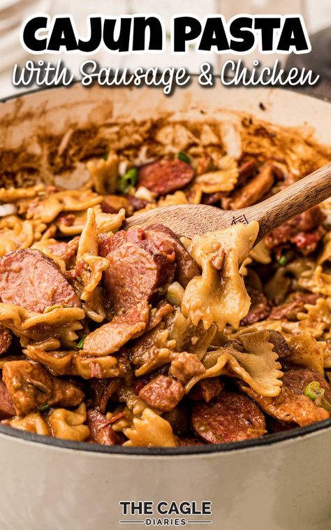 Cajun Chicken Pasta With Mushrooms, Chicken And Sausage Pastalaya, Pastalaya Recipe Cajun, Mardi Gras Pasta Recipe, Cajun Pasta With Sausage, Cajun Chicken And Sausage Pasta, Firehouse Meals, Pastalaya Recipe, Chicken Bowtie Pasta