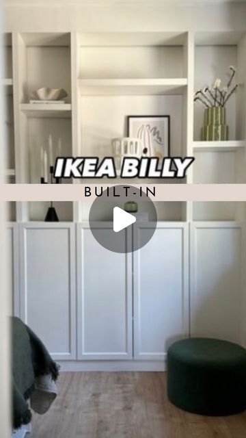 Ikea Hacks and Inspo on Instagram: "✨IKEA Billy Built-in ✨💡  @villa_karole shared a creative idea on how to transform an IKEA Billy into a stylish masterpiece. 🤍  What do you think about this transformation? 💭  Follow us for more interior projects & creative ideas @ikeahacksandinspo   .  . .   #ikeahacksandinspo #ikeahack #ikeahome #billy #builtin #builtinshelves #ikeaideas #ikeadeutschland #livingroomdecor #livingroomdesign" Billy Diy, Billy Regal Hack, Ikea Room Ideas, Voice Over, Ikea Billy Hack, Billy Ikea, Mirror Hack, Ikea Living Room, Ikea Hack Ideas