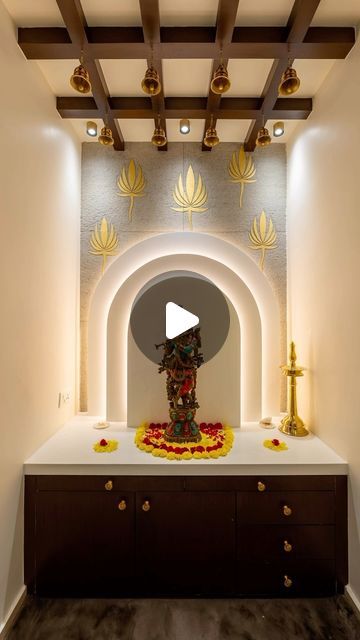 The Karighars on Instagram: "When it comes to pooja room design, one cannot overlook the significance of the wall against which the idol is placed. This wall serves as the focal point of the entire space, anchoring the spiritual ambiance within the room. As top interior designers in Bangalore, we understand the importance of this aspect and skillfully incorporate it into their designs. By carefully selecting materials, textures, and finishes for this wall, they create a backdrop that complements the divine presence of the idol. Moreover, the strategic use of lighting around this area further accentuates its significance, casting a gentle glow that enhances the overall design while invoking a sense of serenity.  #karighars #PoojaRoomDesign #InteriorDesignBangalore #DivineSpaces #SpiritualAm Pooja Room Top Design, Pooja Room Designs, Overall Design, The Idol, Pooja Room Design, Pooja Room, Pooja Rooms, Top Interior Designers, The Divine