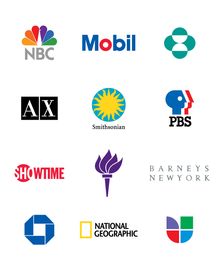 Well-known logos designed by Chermayeff & Geismar & Haviv: (left to right, up to down) Sagi Haviv, Ivan Chermayeff, Social Media Writing, Herb Lubalin, Milton Glaser, Paul Rand, Starting A Blog, Vi Design, Monogram Logo Design