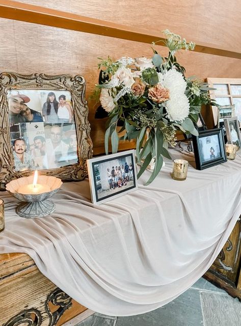 Celebration Of Life Photos, Memorial Altar Ideas, Celebration Of Life Display Table, Celebration Of Life Memory Table, Rustic Celebration Of Life, Celebration Of Life Memory Table Ideas, Celebration Of Life Floral Arrangements, Celebration Of Life Centerpiece Ideas, Celebration Of Life Decorating Ideas