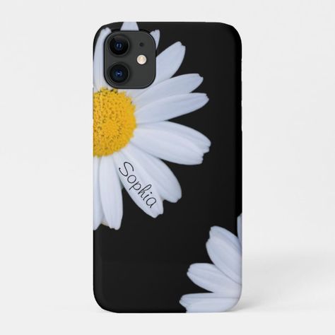 White Daisy Black Custom Name Case-Mate iPhone Case Tab Cover Painting, Phone Cover Painting Black, Mobile Case Design Ideas, Black Phone Cover Painting Ideas, Drawing On Phone Case Art, Black Phone Case Painting, Painted Phone Case Diy Acrylic, Phone Case Painting Ideas Acrylic, Black Aesthetic Phone Case