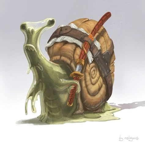 ArtStation - Snail Ronin Snail Character Design, Snail Monster, Snail Character, Animal Character Design, Muzzle Flash, Snail Art, D D Character Ideas, Dnd Dragons, Dungeons And Dragons Game