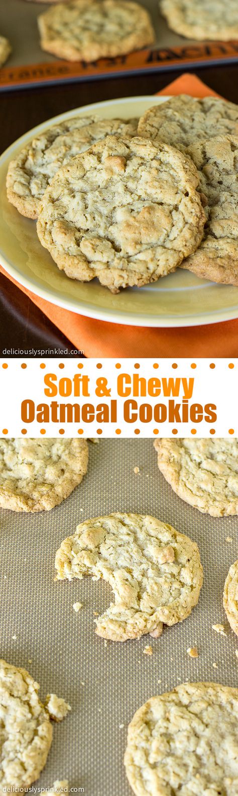 Soft & Chewy Oatmeal Cookies- these are the BEST oatmeal cookies! Cookies Using Shortening, Cookies Shortening, Soft Chewy Oatmeal Cookies, Soft And Chewy Oatmeal Cookies, Homemade Oatmeal Cookies, Old Fashioned Oatmeal Cookies, Chewy Oatmeal Cookies, The Best Oatmeal, Comfort Recipes