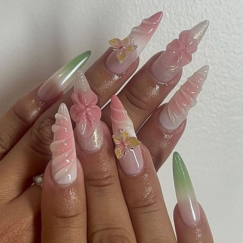 𝙖𝙢𝙗𝙚𝙧 | garden fairy baby 🧚🏻 ✨🌸 {LONG STILETTO GEL X} #nails #nailart #westadamsla #lanailtech #nailartist #art #nailsnailsnails #gelx #gel | Instagram Nails Acrylic Long Almond, Long Nails Inspiration, Gel X Nails, Garden Nails, X Nails, Nails Colorful, Nail Art 3d, Fairy Baby, Long Stiletto Nails