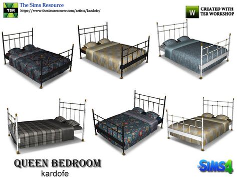 Vintage style wrought iron bed with vertical bars with brooches like the old beds. In six different options  Found in TSR Category 'Sims 4 Beds' Sims 4 Cc Metal Bed Frame, Sims 4 Cc Bed Frame, Sims 4 Cc Bed, Edgy Bedroom, Sims 4 Beds, Sims Furniture, Cherry Sweater, Furniture Cc, Wrought Iron Beds