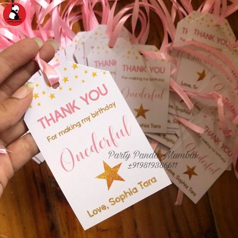 Personalized gift/favor tags and thank you message for Star theme first birthday party pink and gold Return Gift Ideas For 1st Birthday, Return Gifts For First Birthday, First Birthday Thank You Favors, Return Gifts For 1st Birthday Party, Return Gifts Ideas For Birthday, 1st Birthday Party Favor Ideas, 1st Birthday Return Gifts, Return Gifts For Birthday Party, First Birthday Return Gifts Ideas