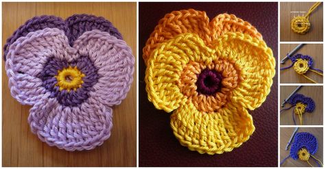 Free Pattern For Violets - http://crochetblog.net/free-pattern-violets/ Crochet Objects, Golden Hands, Crochet Cute, Crochet Flowers Free Pattern, Crochet Bouquet, Crocheted Flowers, Flower Button, Your Crochet, Crochet Flower Tutorial