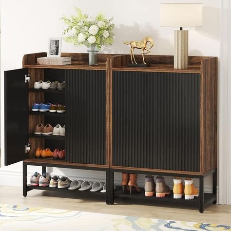 Shoe Storage Cabinet with Door for Entryway - Bed Bath & Beyond - 40315118 Shoe Storage Cabinet With Doors, Shoes Racks, Cabinet Shoes, Shoe Cabinet Design, Slim Shoe Cabinet, Shoe Cabinet Entryway, Shoe Rack Organizer, Closet Shoe, Small Entrance