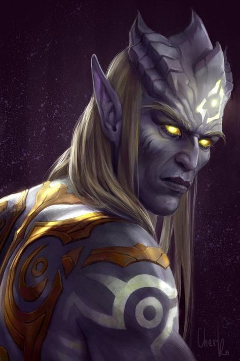 Creature Concept Art Character Design, Draenei Male, Draenei Art, Tiefling Inspiration, Alien Creature Concept Art, Lightforged Draenei, Desert Alien, Wow Draenei, Monster Men