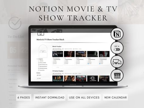 Digital Notion Movie & TV Show Tracker | Actor List | Watching Statistics | TV Series Tracker | Watching Calendar | Task List | Productivity by PLANSIDES on Etsy Tv Show Tracker, Tv Series Tracker, Show Tracker, Series Tracker, Movie Tracker, Vision Board Planner, Ideal Lifestyle, Notion Templates, Notion Template