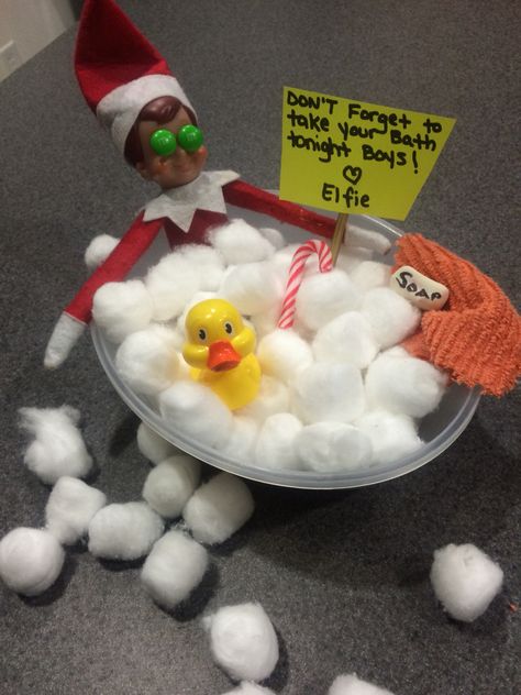 Elf On The Shelf Taking A Bath, Elf On The Shelf Bath, Elf Bath, Elf 2023, Elf Stuff, Baby Elf, Awesome Elf On The Shelf Ideas, Xmas Elf, Elf Fun