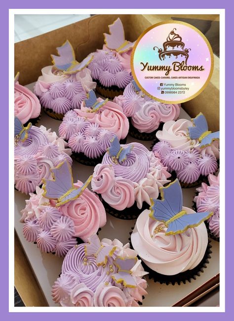 Butterfly And Flower Cupcakes, Lavender Butterfly Cupcakes, Butterfly Cupcakes Birthdays, Butterfly Theme Cupcakes, Butterfly Cupcakes Ideas, Butterfly Cupcake Cake, Colored Cupcakes, Fondant Butterfly, Easy Cupcakes Decoration