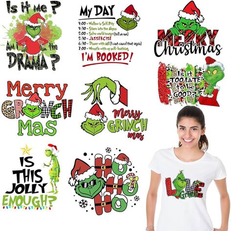 Amazon.com: 9 Sheets Christmas Iron on Vinyl Transfers Stickers Christmas Heat Transfer Vinyl Design Winter Xmas Christmas Iron on Decals for T Shirts Clothes Pillow DIY Winter Christmas Iron on Vinyl Stickers Ugly Christmas Tshirts, Christmas Iron On Transfers, Homemade Ugly Christmas Sweater, Christmas Shirt Ideas, Iron On Letter Patches, Christmas Drawings, Tee Ideas, Hoodie Diy, Diy Pillow Covers