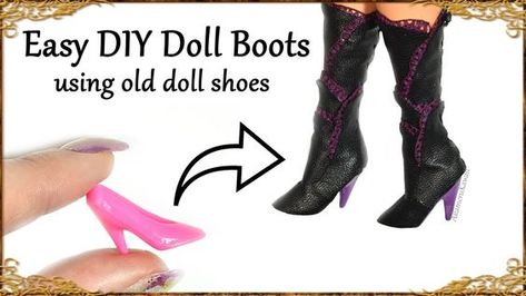 Easy DIY Doll / Barbie Boots Tutorial - How to reuse old doll shoes Barbie Boots Diy, Barbie Shoes Diy, Diy Doll Boots, Barbie Winter, Shoes Video, Fabric Tutorial, Doll Boots, Doll Shoe Patterns, Barbie Sewing Patterns